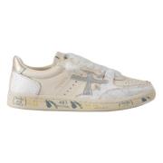 Premiata Slitna lädersneakers Istrice-stil Beige, Dam