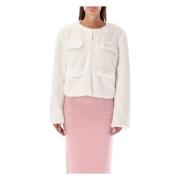 Self Portrait Eco Fur Cropped Jacket White, Dam