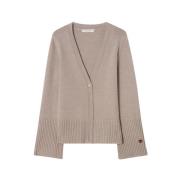 Busnel Mjuk Merinoull V-ringad Cardigan Beige, Dam