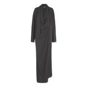 Cortana Kimono Stil Lång Silkesklänning Black, Dam