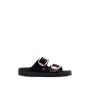 Birkenstock Roséguld Spänne Läder Slides Black, Dam