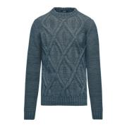 BomBoogie Herr Pullover med Diamantmönster i Ullblandning Blue, Herr