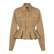 Balmain Rynkad bomullscanvasjacka Beige, Dam