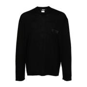 Msgm Svart Stickad Tröja Logo Print Black, Herr