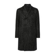 Tagliatore Herringbone Wool Blend Coat Black, Herr