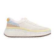 Chloé Vita Lädersneakers med Kontrasterande Insatser White, Dam