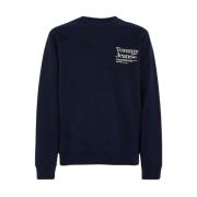 Tommy Jeans Logo Sweatshirt - Tryckt Rund Hals Långärmad Blue, Herr