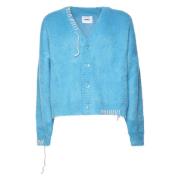 Bonsai Mohair Stickad Kofta, Oversize Passform Blue, Herr