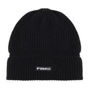 Pinko Svart Ull Beanie Mössa Logo Black, Dam