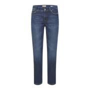 Cambio Mörk Denim Cropped Jeans Blue, Dam