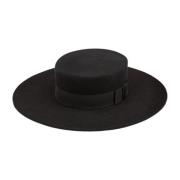 Nina Ricci Svart Filtull Boater Hatt Black, Dam