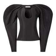 Nina Ricci Svart Taffeta Top med Cocoon-ärmar Black, Dam