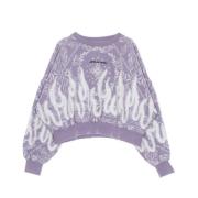 Vision OF Super Flames Print Crop Hoodie Purple, Dam