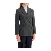 Brunello Cucinelli Chevron Wool Carded Techno Jacket Gray, Dam