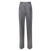 Andamane Pinstripe High Waist Trousers Grey White Gray, Dam