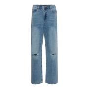 Kaffe Hög Midja Breda Ben Slitna Jeans Blue, Dam