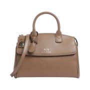 Armani Exchange Brun läder shopper väska med guld detaljer Brown, Dam