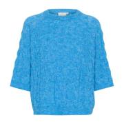 Kaffe Blå Melange Stickad Pullover Tröja Blue, Dam