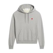 Ami Paris Ekologisk Bomull Logo Hoodie Ljusgrå/Röd Gray, Herr