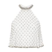 Pinko Kristall Mesh Halterneck Topp White, Dam