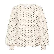 Kaffe Polka Dot Blouse Top White, Dam