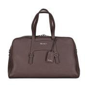 Santoni Läder Weekender Väska Brown, Herr