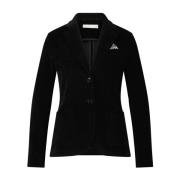 Circolo 1901 Sammet Blazer med Revers Krage Black, Dam