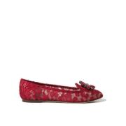 Dolce & Gabbana Röd Spets Kristall Flats Red, Dam