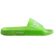 Havaianas Neon Logo Slide Sandaler Green, Dam