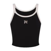 Palm Angels Svart Ribbad Crop Top med Vita Detaljer Black, Dam