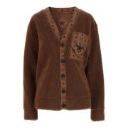 MCM Cognac V-ringad Cardigan med Monogramtryck Brown, Dam