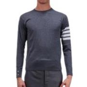 Thom Browne 4Bar Merino Wool Pullover Sweaters Gray, Herr