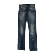 Roberto Cavalli Blue Wash Torn Cotton Straight Fit Jeans Blue, Dam