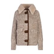 Ermanno Scervino Melange Beige Bomberjacka med Läderknappar Brown, Dam