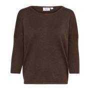 Saint Tropez Mörk Ek Melange R-Neck Pullover Tröja Brown, Dam