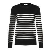 Saint Tropez Randig Pullover Tröja Svart Mila Stripe Black, Dam