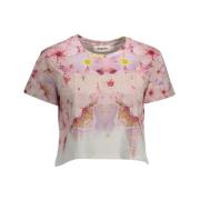 Desigual Snygg Rosa Broderad Bomull T-shirt Pink, Dam