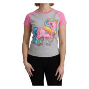 Moschino Elegant Grå Bomull T-shirt med Rosa Accents Gray, Dam