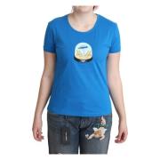 Moschino Elegant Blått Bomull T-shirt med Ikoniskt Tryck Blue, Dam