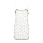 Pinko Kristallprydd Mesh Klänning White, Dam