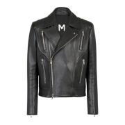 Balmain Läder bikerjacka Black, Herr