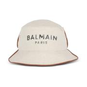 Balmain Bomull och läder B-Army bucket hat med logo White, Dam