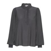 Kaffe Feminin Blus med Puffärmar Black, Dam