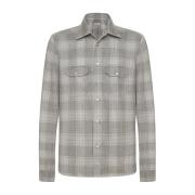 Kiton Kashmir Rutig Overskjorta Gray, Herr