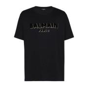 Balmain Flock & Foil Svart T-shirt Black, Herr