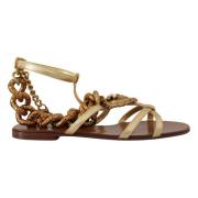 Dolce & Gabbana Guld Kedja Gladiator Sandaler Yellow, Dam