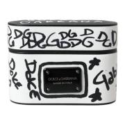 Dolce & Gabbana Svart Vitt Läder Scribble Airpods Fodral Black, Unisex