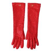 Dolce & Gabbana Röda Lurex Arm Längd Mode Handskar Red, Dam