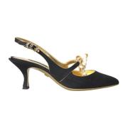 Dolce & Gabbana Svart Guld Läder Slingback Klackar Black, Dam