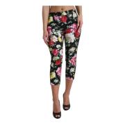 Dolce & Gabbana Svart Blommig Midja Cropped Byxor Multicolor, Dam